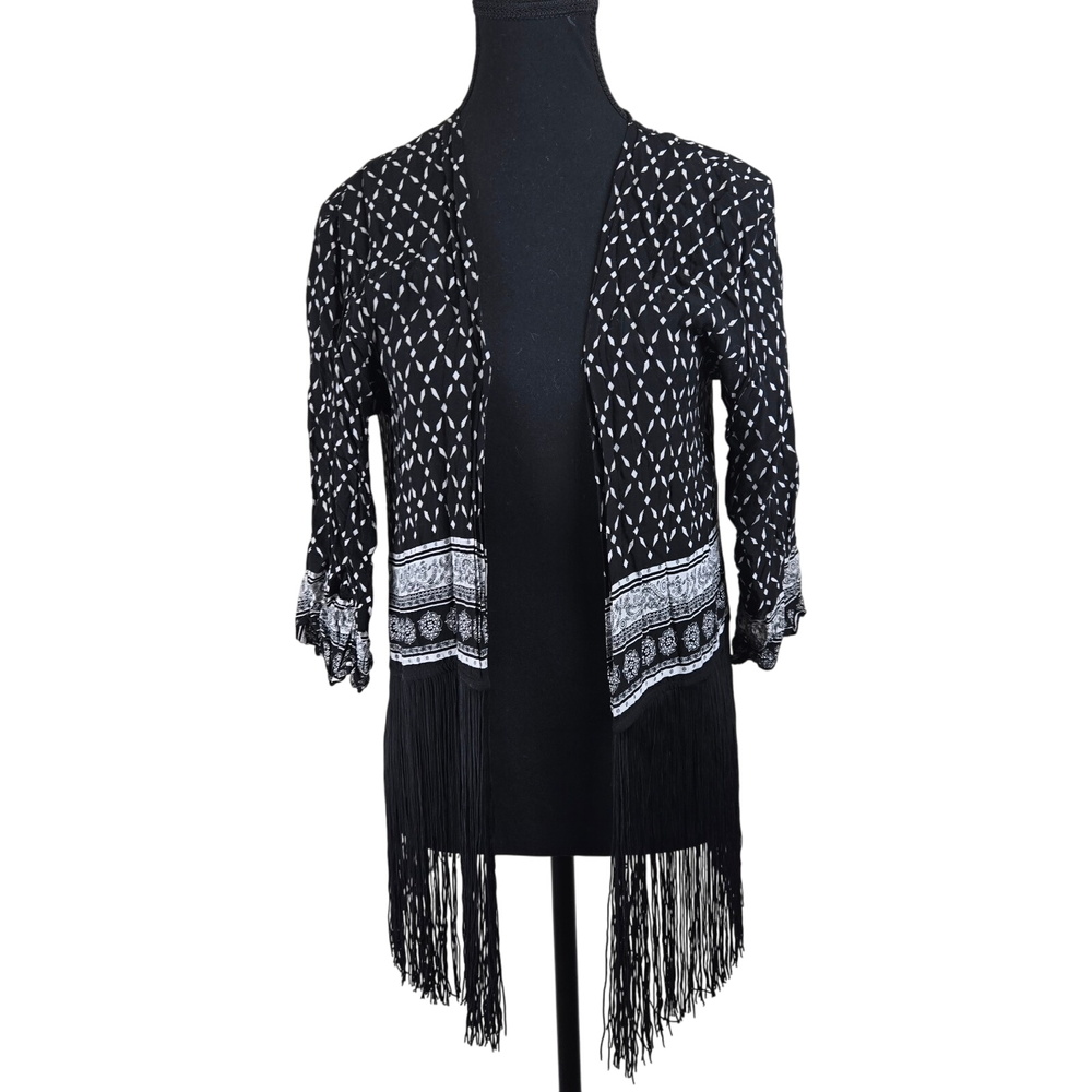 H&M X Coachella Womens Short Kimono Size Small Fringe‎ Western Bohemian LIght